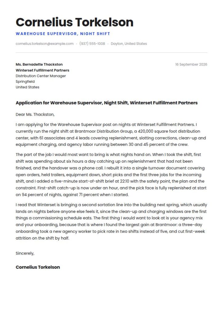 Warehouse Supervisor Cover Letter Examples & Templates