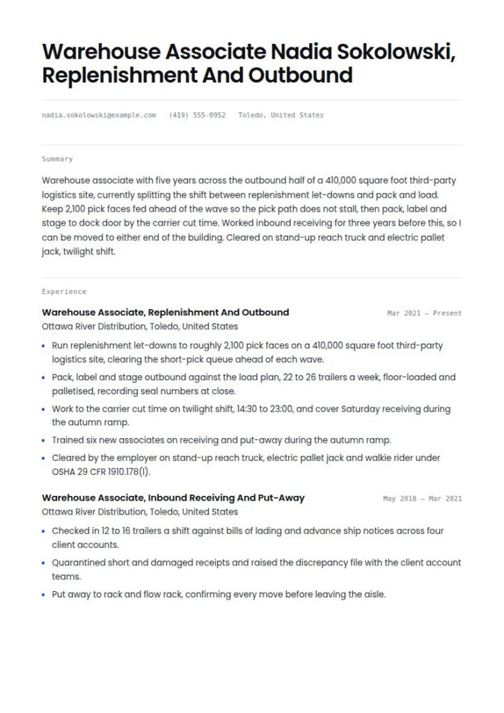Warehouse Worker Resume Examples & Templates
