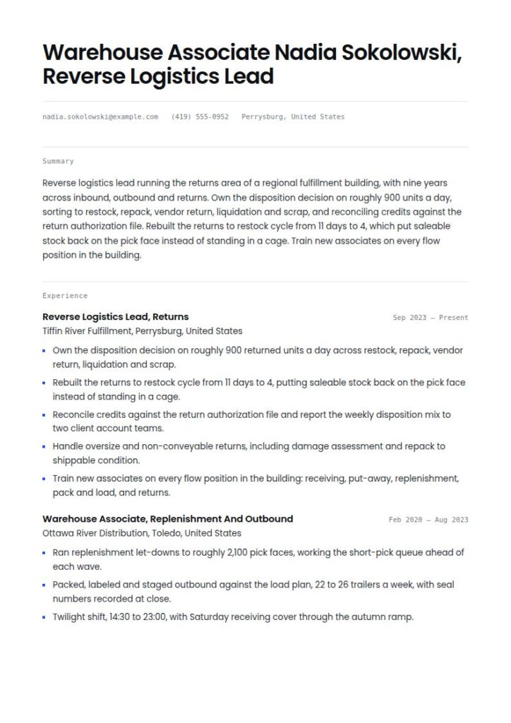 Warehouse Worker Resume Examples & Templates