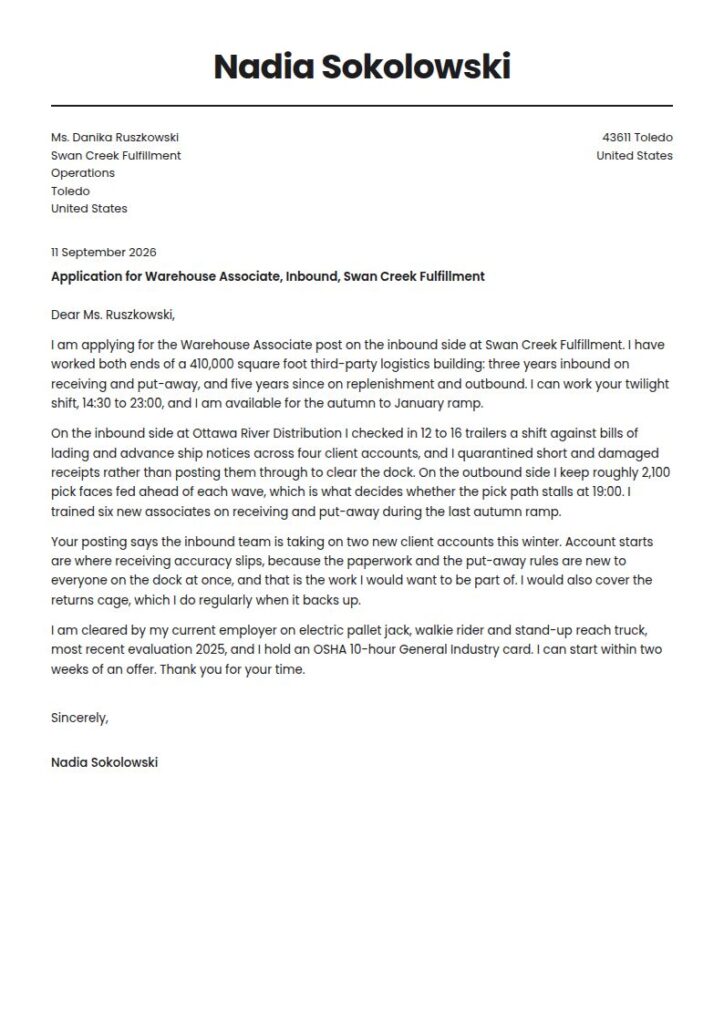 Warehouse Worker Cover Letter Examples & Templates