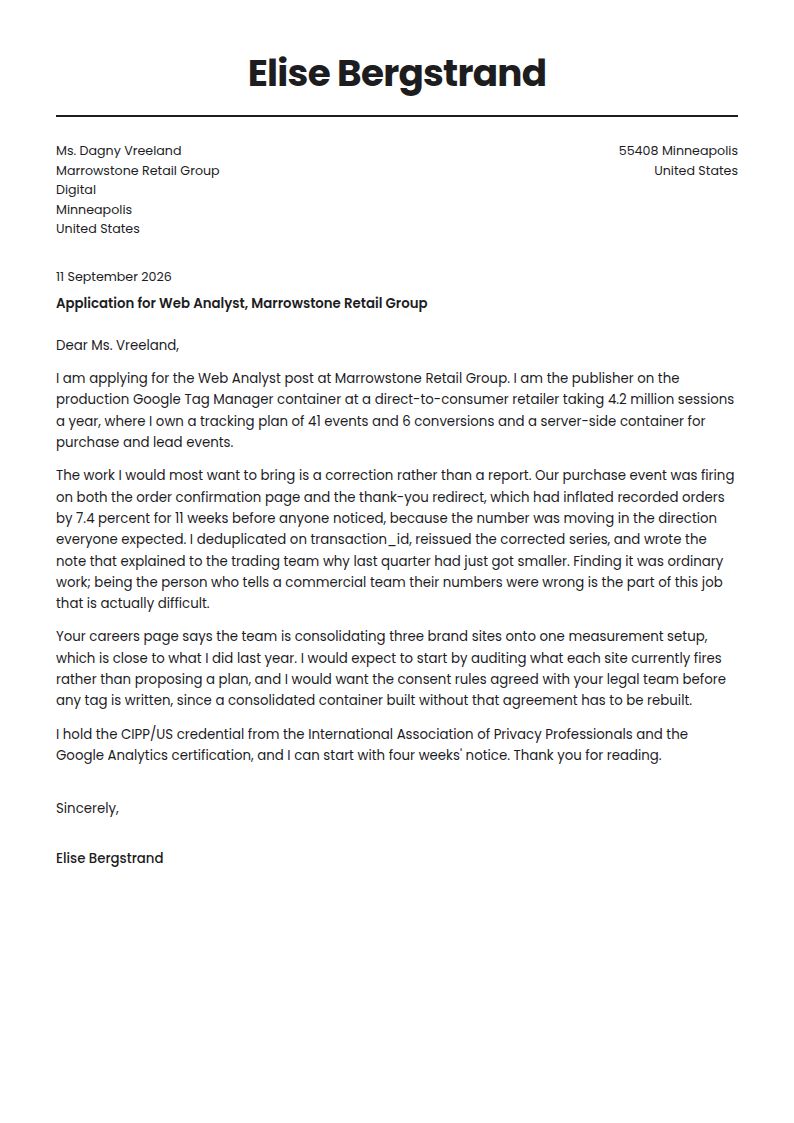 Web Analyst Cover Letter Examples & Templates