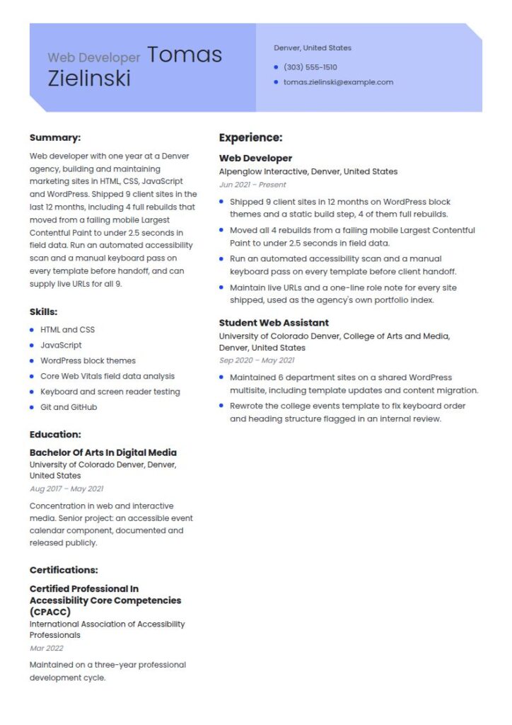 Web Developer Resume Examples & Templates
