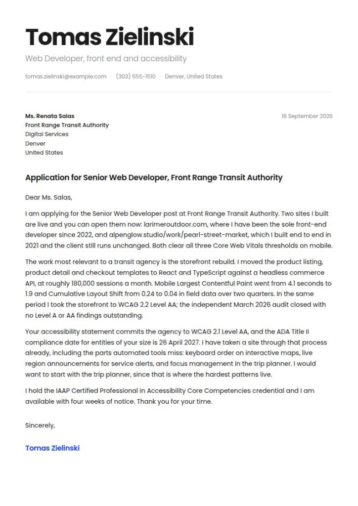 Web Developer Cover Letter Examples & Templates