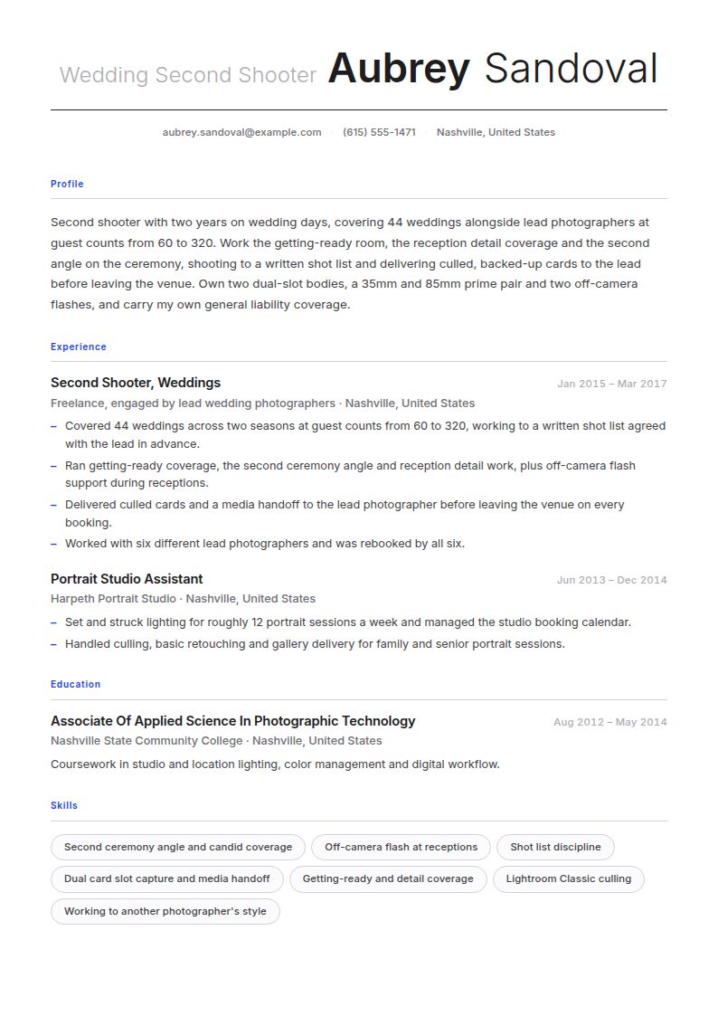 Wedding Photographer Resume Examples & Templates
