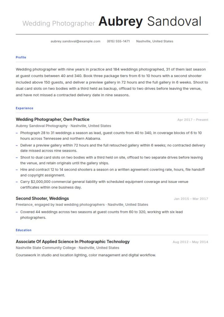 Wedding Photographer Resume Examples & Templates