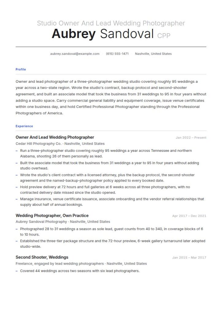 Wedding Photographer Resume Examples & Templates