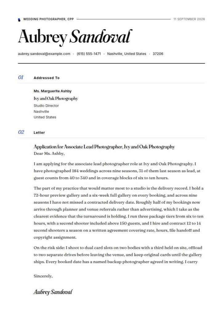 Wedding Photographer Cover Letter Examples & Templates