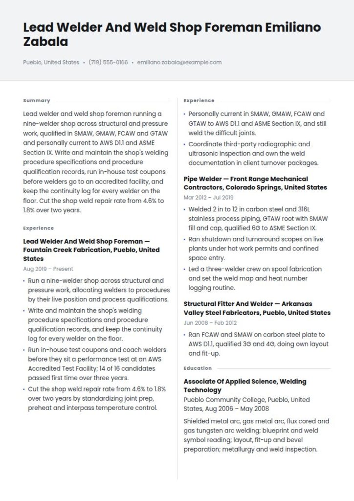 Welder Resume Examples & Templates