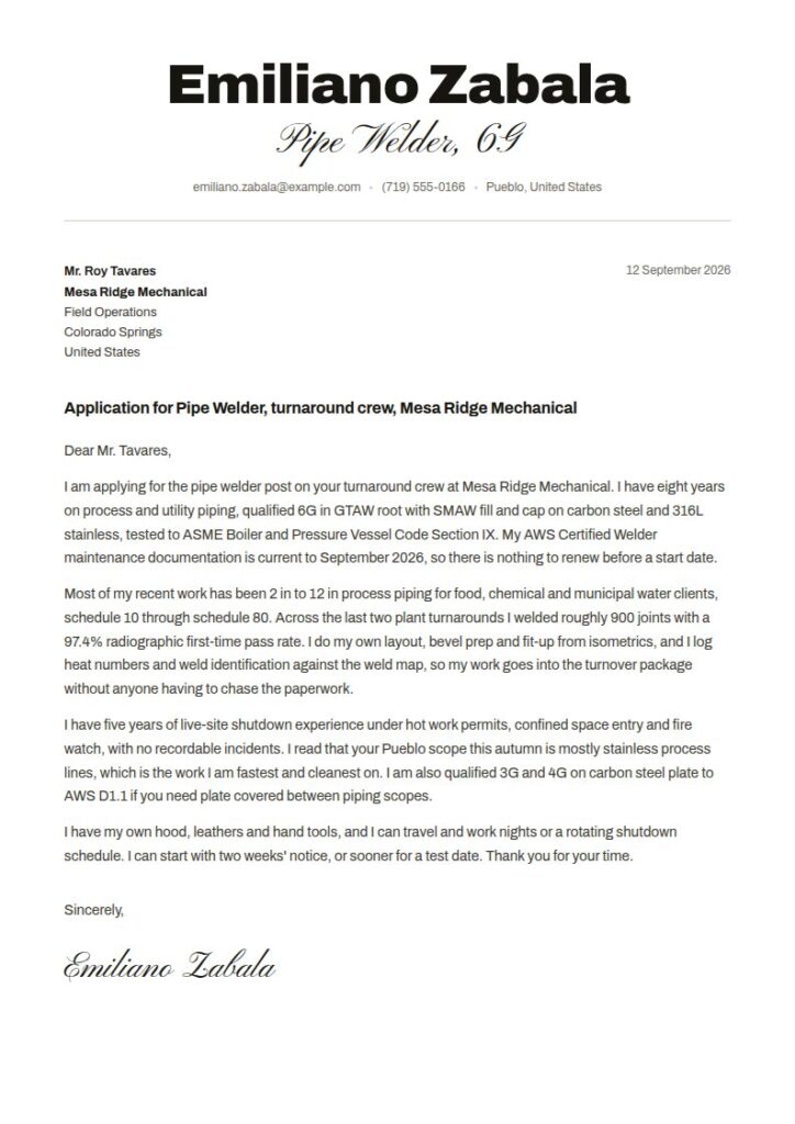 Welder Cover Letter Examples & Templates