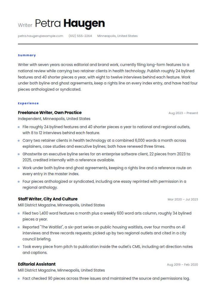 Writer Resume Examples & Templates