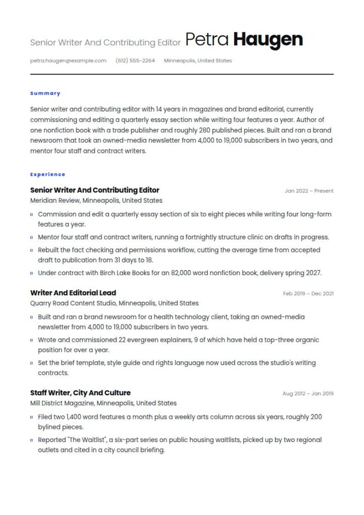 Writer Resume Examples & Templates