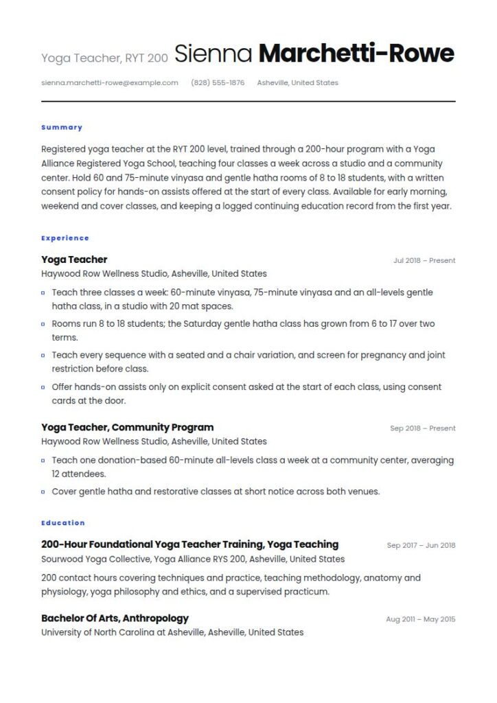Yoga Instructor Resume Examples & Templates