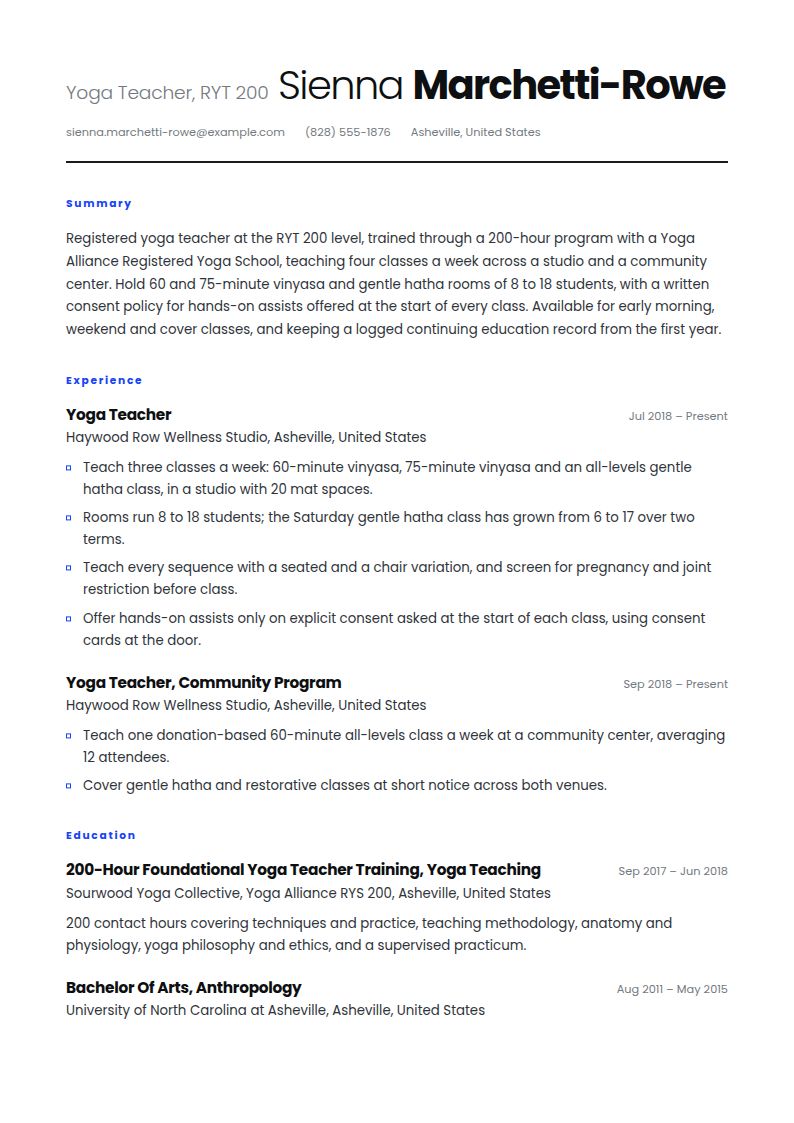 Yoga Instructor Resume Examples & Templates