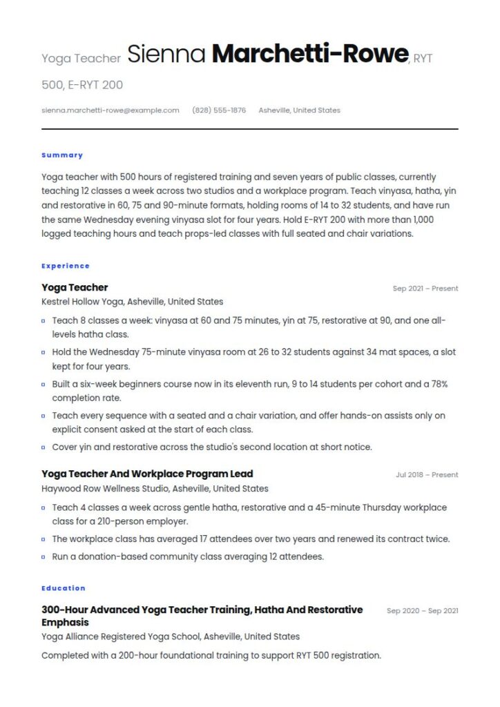 Yoga Instructor Resume Examples & Templates