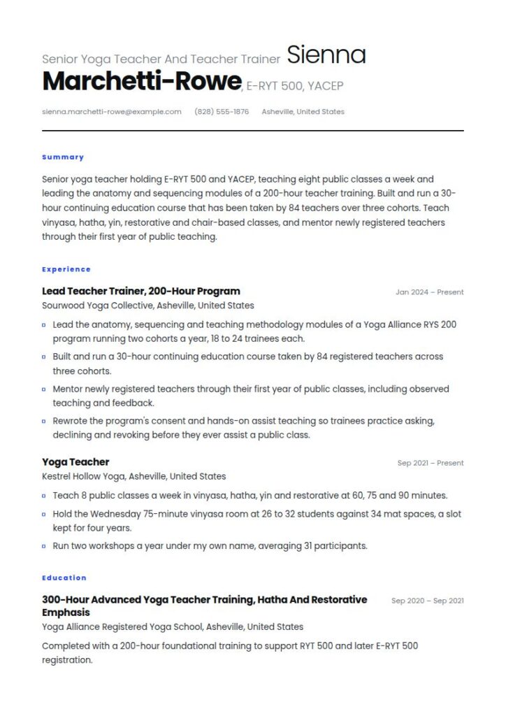 Yoga Instructor Resume Examples & Templates