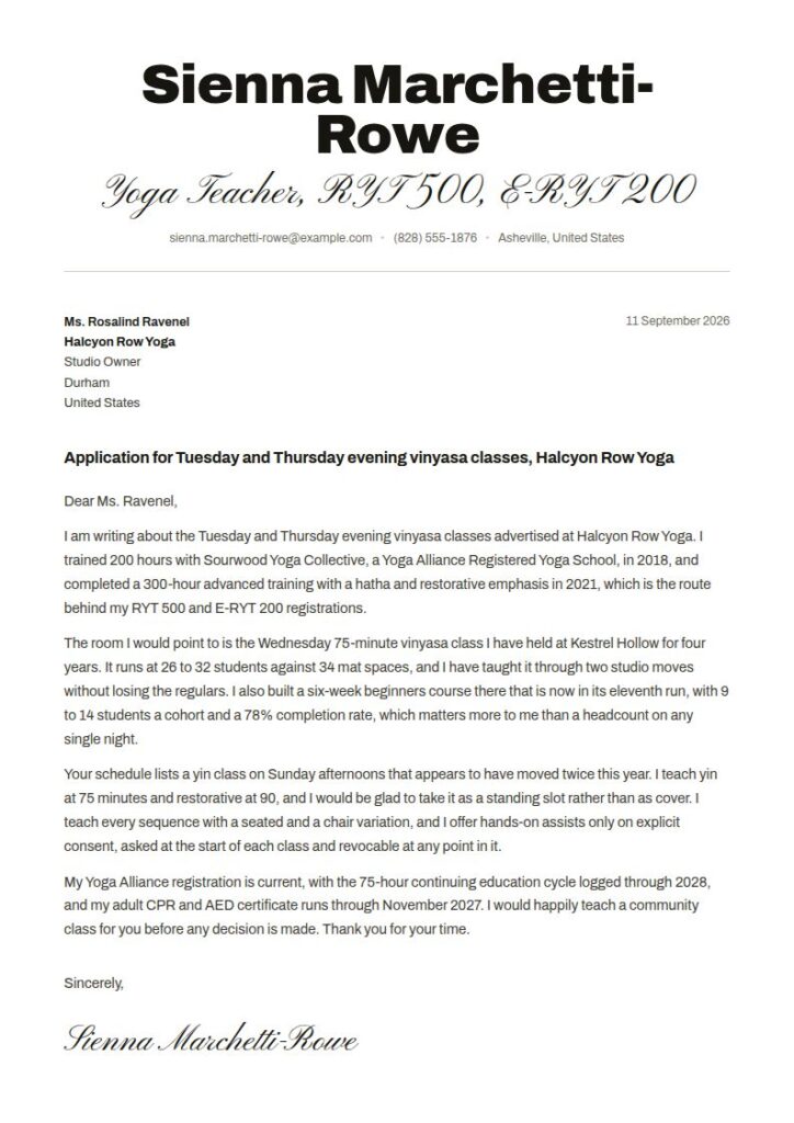 Yoga Instructor Cover Letter Examples & Templates