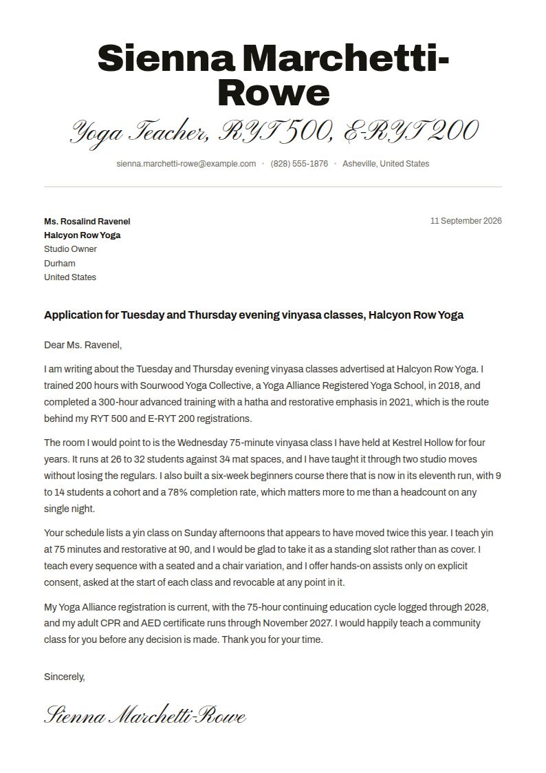 Yoga Instructor Cover Letter Examples & Templates
