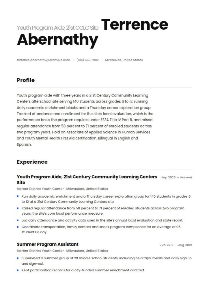 Youth Services Specialist Resume Examples & Templates