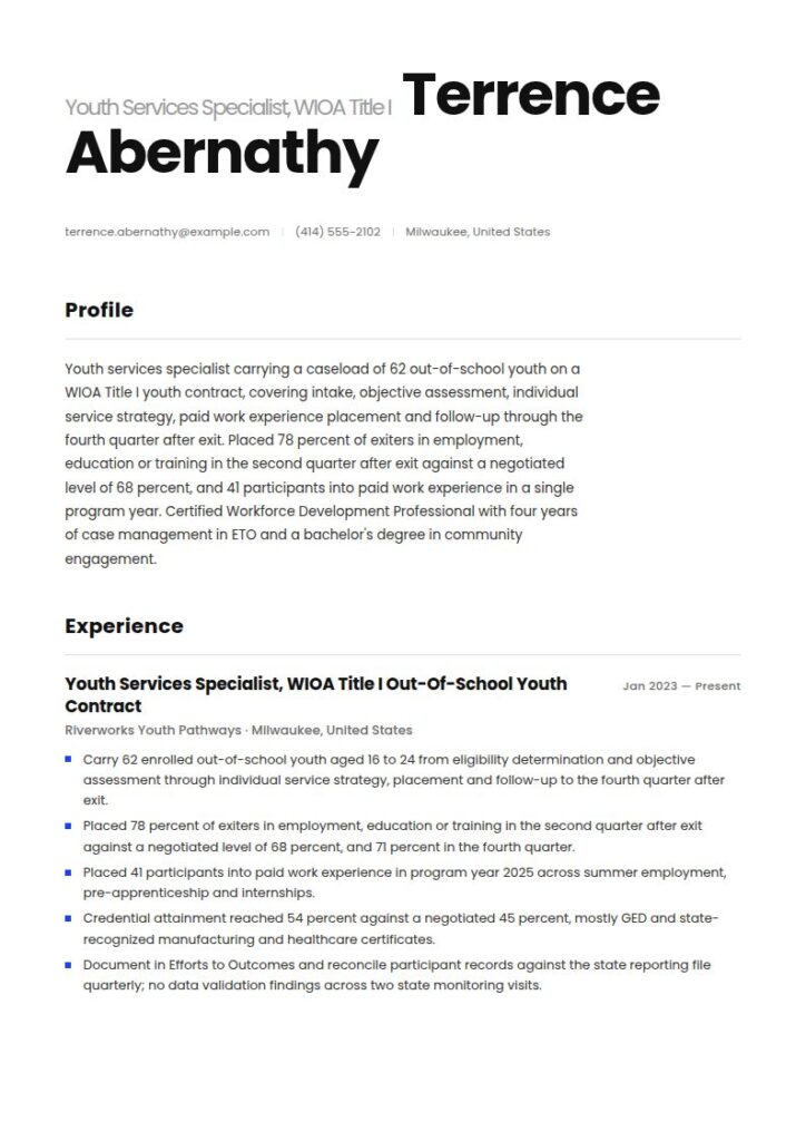 Youth Services Specialist Resume Examples & Templates