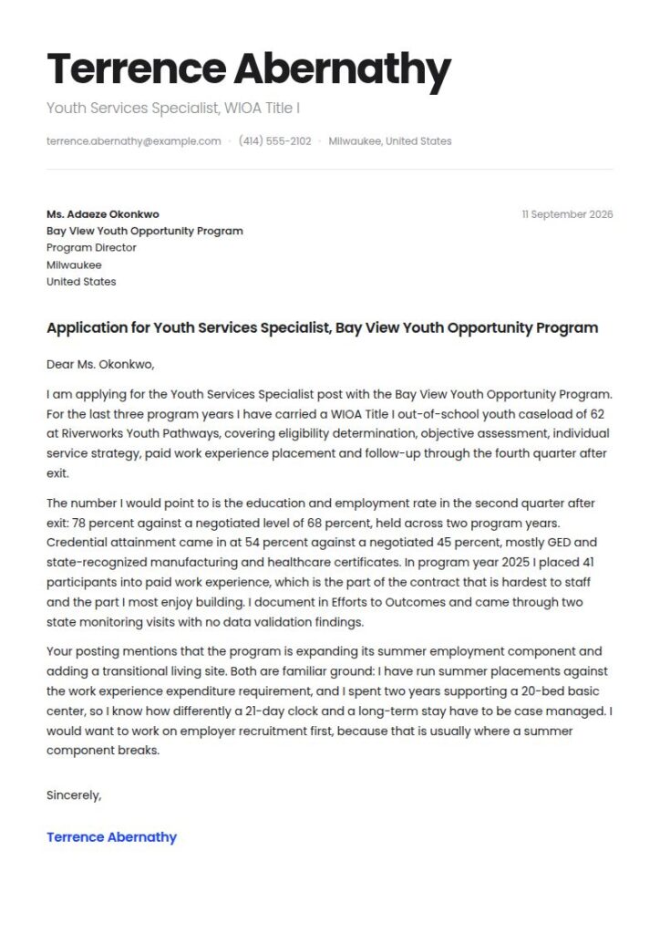 Youth Services Specialist Cover Letter Examples & Templates