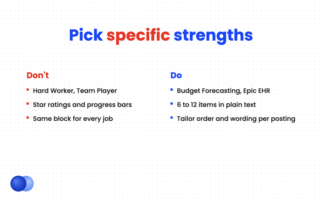 Comparison of weak and strong core competencies on a resume