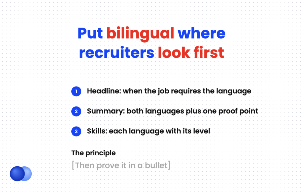 Where to put bilingual on a resume: headline, summary and skills section