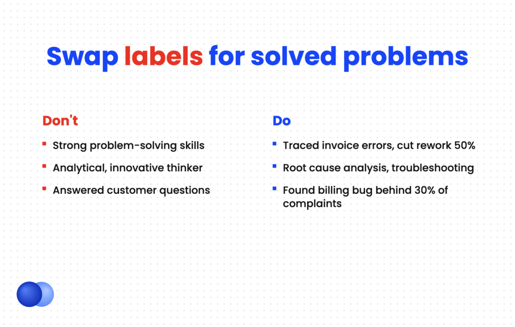 Comparison of generic versus proven problem solving skills on a resume