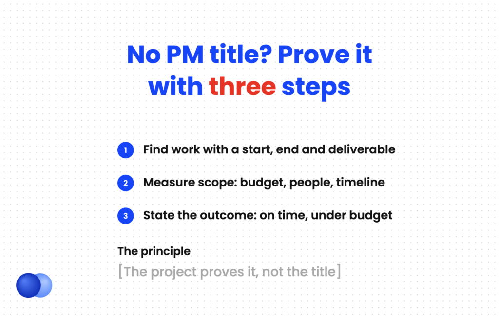 Three steps to show project management skills on a resume without a project manager title