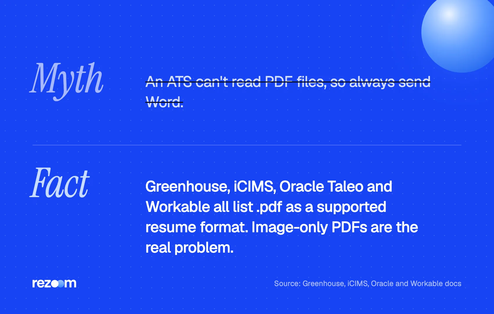 Can an ATS read PDF resumes? Myth vs fact: Greenhouse, iCIMS, Taleo and Workable accept them; image-only PDFs fail