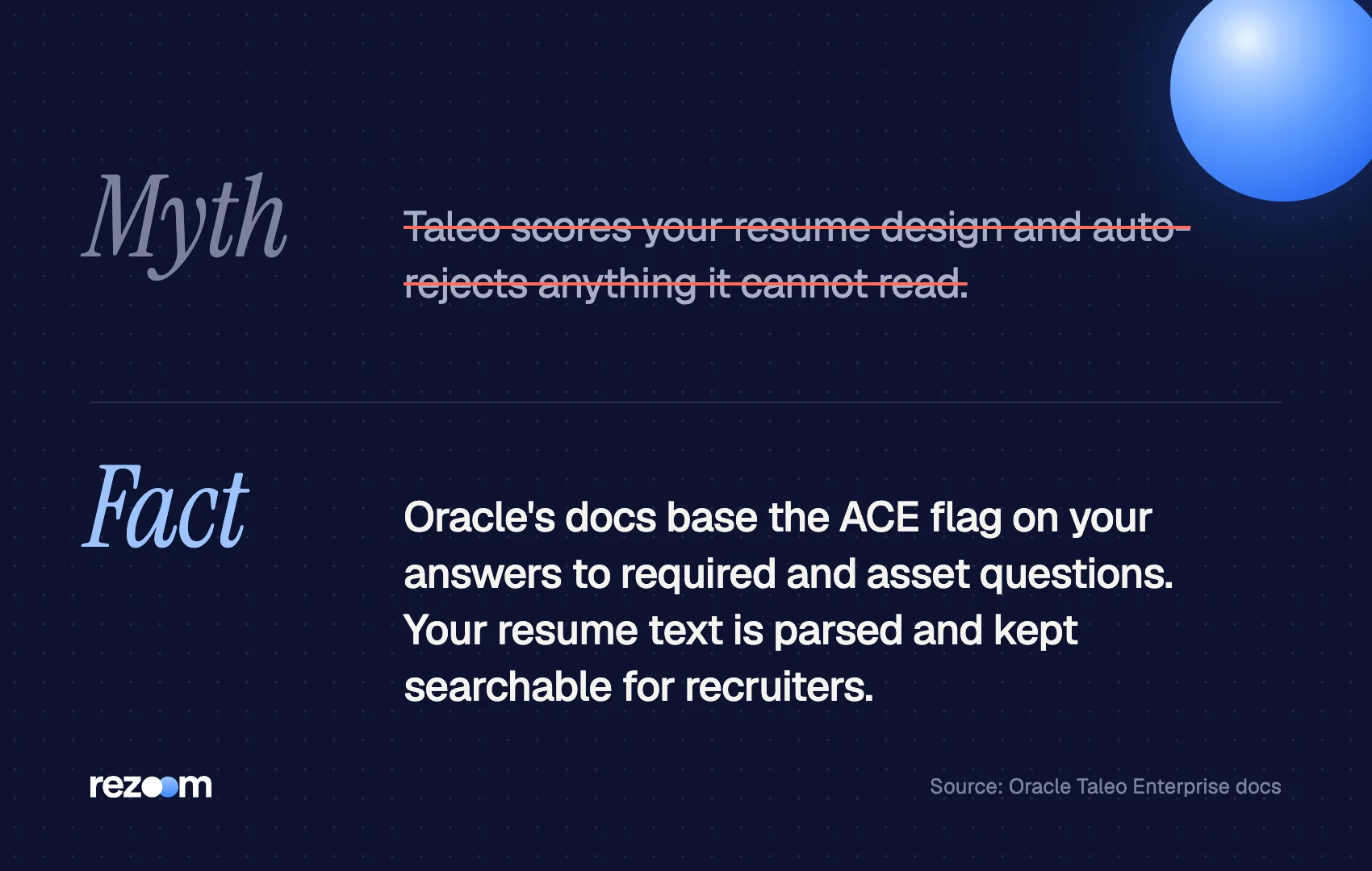 Myth vs fact: Taleo ACE flags come from question answers, not resume design (Oracle Taleo docs)