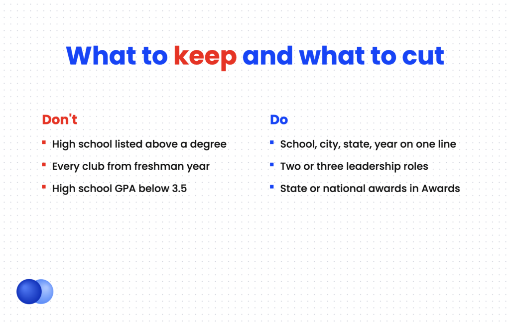 What high school details to keep or cut on my resume